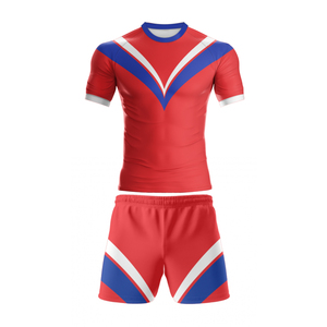 Ensemble de vêtements d'équipe de rugby sublimés rouges personnalisables Maillot respirant et confortable avec short Logo et taille personnalisés - Product Image 5