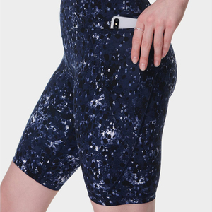 Pantalones cortos de gimnasio para mujer con estampado de cuadros azul marino sin costuras, pantalones cortos de entrenamiento de cintura alta personalizados, ajuste de compresión, LICRA/nailon, deportes de secado rápido - Product Image 3