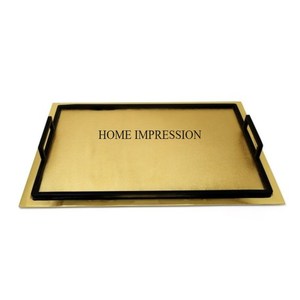Nuevo patrón de moda llegada bandeja de forma rectangular de Metal chapado en oro de alto grado con mango de diseño único recubierto de polvo de Color negro - Product Image 1