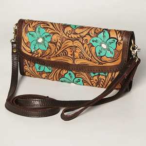 Fabricant de sac à bandoulière occidental usiné à fleurs Vintage de haute qualité Sac à bracelets en cuir véritable de grande capacité pour femmes - Product Image 1