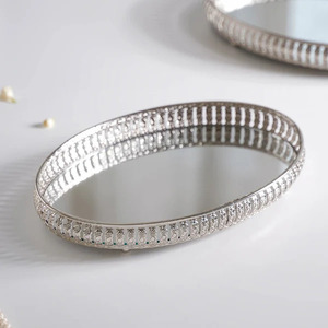 Modern Luxury Metal Tray <b>Round</b> Square Shaped with <b>Mirror</b> Home Decor Accessories-Elegant Glass Mirrored Serving Tray - Product Image 6