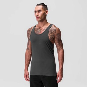 Breathable Quick Dry Anti-UV Eco-Friendly <b>Singlet</b> Stringer Muscle Fit Tank Top 100% Cotton Custom Design <b>Men</b> Gym Workout Shirt - Product Image 2