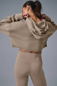 Nueva llegada de encargo de alta calidad de las mujeres de algodón con cremallera Crop Top Sudadera con capucha gimnasio Fitness ropa deportiva atlética ropa para el entrenamiento - Product Image 3