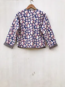 Veste matelassée en coton imprimé bloc à la main avec décoration en cristal tenue quotidienne et tenue de fête pour petite amie taille XL longueur courte - Product Image 2