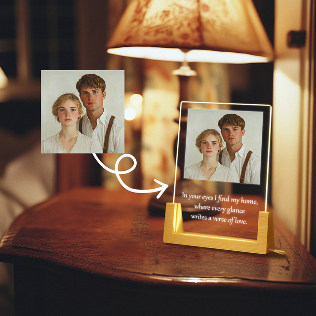 EffiPrint Elegant Decorative Rectangle Acrylic Plaque Photo Frame with Personalized Photo Warm LED Light for Birthday Ramadan