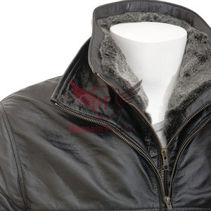 Manteau en cuir véritable noir pour homme avec col en fourrure, veste en cuir de vachette à double fermeture éclair, poches personnalisées, classique, chaud pour l'hiver, nouvelle arrivée - Product Image 5
