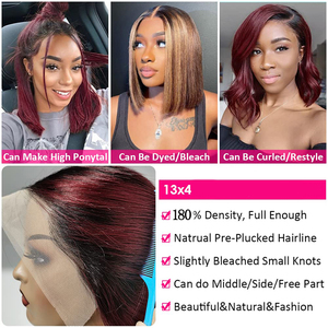 Quantité minimale de commande bas Bob perruque cheveux humains 180% densité 13x4 Transparent dentelle avant perruques cheveux humains pré plumé <span class=keywords><strong>court</strong></span> Bob sans colle perruques droites - Product Image 3
