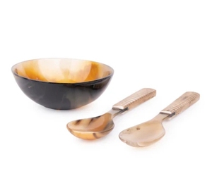 Corne de buffle naturelle 5 pouces bol de service avec cuillère et fourchette ensemble bol en corne fabriqué à la main petit bol de service Vintage décor à la maison - Product Image 3