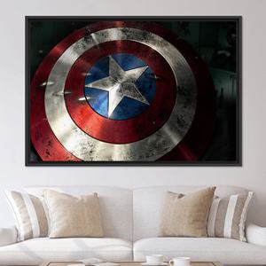 Impression sur toile du bouclier du Capitaine Américain : décoration murale artistique, toile encadrée noire - Product Image 1