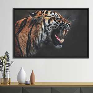 Roaring Tiger <b>Canvas</b> Print: Fierce Jungle Predator Wall Art,BLACK <b>FRAMED</b> <b>CANVAS</b> - Product Image 1
