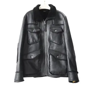 Buy Fashion Man Double Faced Fur Winter Jacket Genuine Leather Warm Coat Natural Merino Sheep Fur Outerwear Locomotive