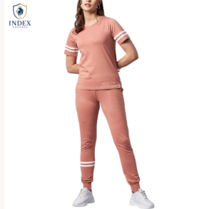INDEX APPAREL ชุดวอร์มลำลองสีชมพูสำหรับผู้หญิง แขนสั้น คอกลม กางเกงขายาว ระบายอากาศได้ดี น้ำหนักเบา เหมาะสำหรับใส่ในฤดูใบไม้ผลิ - Product Image 1