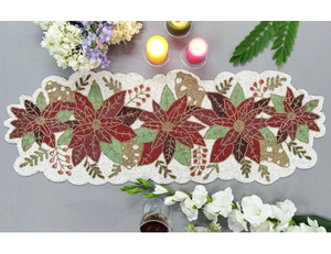 Camino de Mesa de Poliéster Ecológico con Cuentas, Diseño de Plantas, para Mesa de Comedor, OEM, ODM, Decoración de Bodas Personalizada - Product Image 1