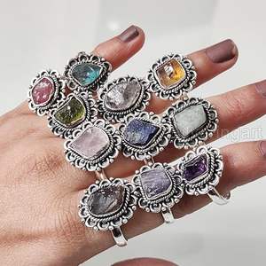 Anillo de Piedras Preciosas en Bruto para Mujer, Esmeralda Natural, Zafiro, Tanzanita, Herkimer, Joyería de Plata de Ley 925 - Product Image 4