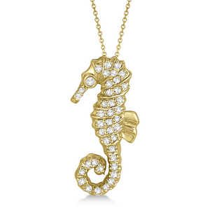 Collier pendentif hippocampe en or jaune 14 carats avec charmes élégants en diamant de 0,29 ct - Product Image 2