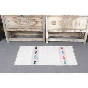 Alfombra Turca de 1.7x3.2 pies, Alfombra Pequeña Vintage, Alfombra Oriental Blanca - Product Image 2