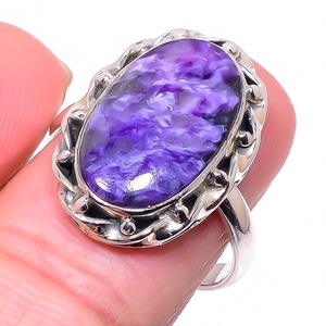 925 argent Sterling Boho Style Charoite pierres précieuses bague faite à la main bijoux classiques cadeau pour le mariage des femmes pour les épouses - Product Image 1
