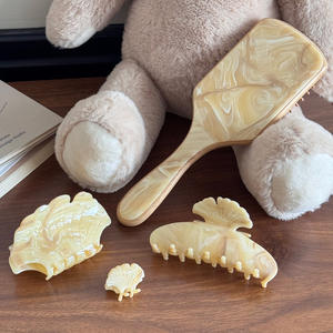 She Shares Pince à cheveux en forme de feuille de marbre et grande <span class=keywords><strong>brosse</strong></span> à cheveux coussinée, accessoire capillaire texturé élégant et peigne coiffant pour femmes - Product Image 1