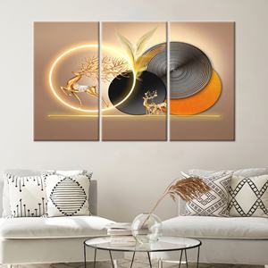 Impresión en Lienzo de Ciervo Dorado: Decoración Moderna para Espacios Elegantes, 3 Piezas: Enmarcado tipo Galería - Product Image 1