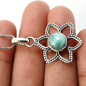 Colgante de piedras preciosas Larimar Natural de Plata de Ley 925 sólida con diseño de corte redondo, joyería Bohemia hecha a mano al precio más bajo - Product Image 2