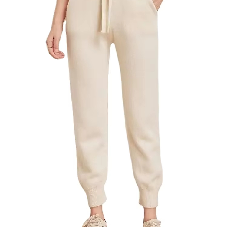 Women's Casual Sports Summer Sweatpants 100% Wool Knitted Korean Version with Small Leg & Flat Front Fashionable Cashmere Pants