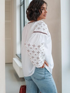 ชุดเดรสปักลายดอกไม้คอกลมแขนยาวสำหรับผู้หญิงชุดเดรสปักลายยูเครนแขนยาวทรงเอ - Product Image 5