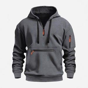 Automne Hiver Hommes Pull À Capuche Polyester Multi-Zip Bras Poches Loisirs Sports Solide Motif À Capuche Col Lâche Hoodies - Product Image 3