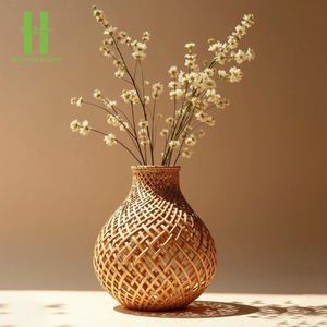 High Quality Elegant Wicker Footed <b>Urn</b> Handmade Woven Rattan Vase For Dry Flowers Minimalism Rattan Tabletop Vase From Vietnam - Product Image 6