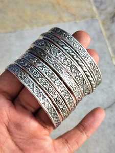 925 Sterling Silver Plated 7 of <b>Set</b> Flower Texture Vintage Bahamian Bangle Stackable Bracelet Women Fashion Jewelry Wholesale - Product Image 2
