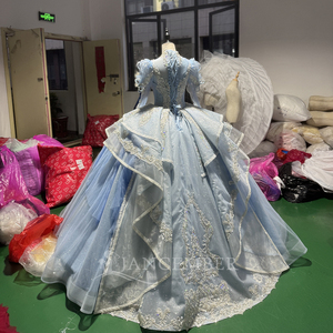 Vestidos de Noche Largos para Mujer XS218 Princess con Cuello Alto, Cordones, Cuentas, Cristales y Cintura Natural - Product Image 3