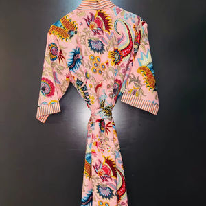 Bata Kimono de Algodón con Estampado de Bloques, Ligera, para Dama de Honor, Ropa de Dormir de Verano, Talla Única - Product Image 1