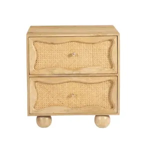 Factory-Made Antique Design Wood Rattan Bedside Table Two-Drawer Storage Nice Price for European Market Made in Vietnam