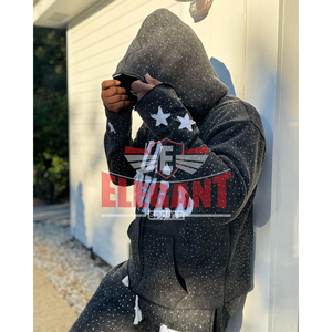 Chándales con cremallera de diamantes de imitación para hombre Logotipos bordados desgastados Chándal acampanado para hombre Chándal lavado con ácido Cremallera personalizada - Product Image 4