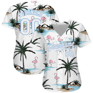 Nuevo blanco y azul claro patrón 3D Hawaii palmeras auténtica camiseta de béisbol-para hombres, mujeres y jóvenes - Product Image 3