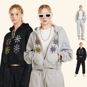 2025 invierno Europa y América Y2K Sudadera con capucha con estampado personalizado de algodón pesado Sudadera con capucha recortada universal con cremallera para mujer - Product Image 4