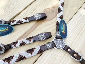 Leather Horse Western Tack Set with Colorful Red Color Fringes and Hand Tooled Horse Headstall Breastplate - Product Image 2