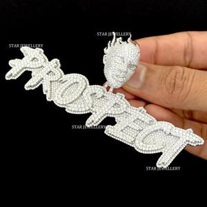 Colgante de Letra con Diamantes Cultivados en Laboratorio, Chapado en Oro de 10K, Estilo Hip Hop Cristiano Unisex, Corte Brillante Redondo - Product Image 1