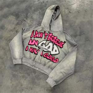 Sweat à capuche Streetwear personnalisé OEM en polaire avec poches dégradées et délavées à l'acide avec double fermeture à glissière et soleil vintage pour l'hiver - Product Image 5