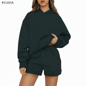 Ensemble décontracté pour femmes, sweat-shirt et short, coupe ample, tenue deux pièces, 100% coton, mode minimaliste de rue, confort quotidien - Product Image 3