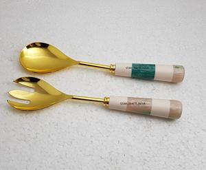 Lossy Stainless Steel ololden lated con Resin andandle tainless teteel ixing & ooooking alalad LAT erver poerving poons - Product Image 6