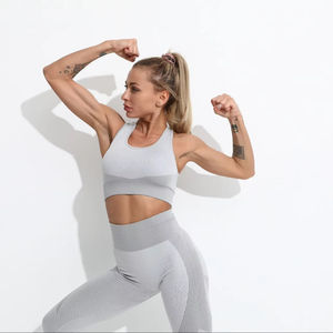 Ensemble de yoga à la mode OEM vêtements d'entraînement Fitness sans couture solide respirant dos nageur femmes pantalons de sport de gymnastique vêtements de sport ensemble de 2 pièces - Product Image 1