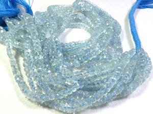 Aigue-marine bleue naturelle Rondelle Cut Micro Faceted Top Grade Pleochroïc Fracture Filled Beads 3.5-4mm Loose Gemstones 12 "Strand - Product Image 5