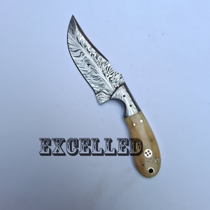 Vente chaude plume motif damas acier Skinner couteau lame fixe chasse et survie couteau extérieur couteau avec manche en os - Product Image 4