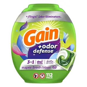 Gain Flings detersivo per bucato Pacs con difesa dagli odori, Super fresco lui 3 in1 detersivo Pacs con Febreze e Oxi, 112 il conteggio