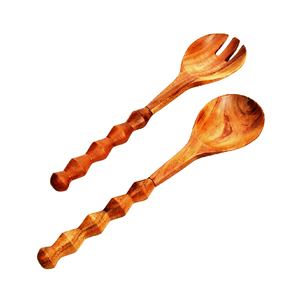Serveurs de salade en bois ensemble de cuillères de serveur sculptées en os dernière conception ustensiles de cuisine articles faits à la main en bois d'acacia et de manguier - Product Image 4
