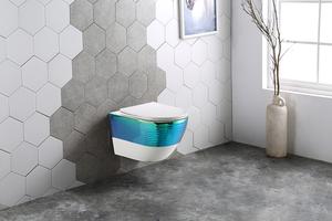 Toilettes en céramique colorées, toilettes suspendues, forme ronde, toilettes murales - Product Image 5