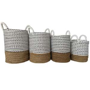 Cesto para Ropa Sucia Home Basket Bali con Diseño de Flecha, de Seagrass y Plástico Reciclado, Blanco Natural y Negro - Product Image 2