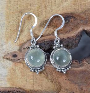 Boucles d'oreilles pendantes Bijoux en argent Boucles d'oreilles de forme ronde pour femmes filles Boucles d'oreilles en pierres précieuses Prehnite Argent sterling massif 925 - Product Image 4