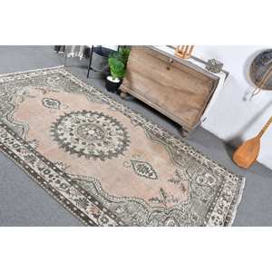 Alfombra de lana turca Vintage, diseño de retales verde y beige, área grande, respaldo de látex rectangular de 5 'X 8' 7 'para uso en pasillo y dormitorio - Product Image 4