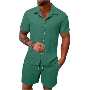Ensembles shorts décontractés pour hommes à manches courtes t-shirt et short ensemble de survêtement uni vêtements de marque pour hommes ensembles 2 pièces de vente en gros - Product Image 1
